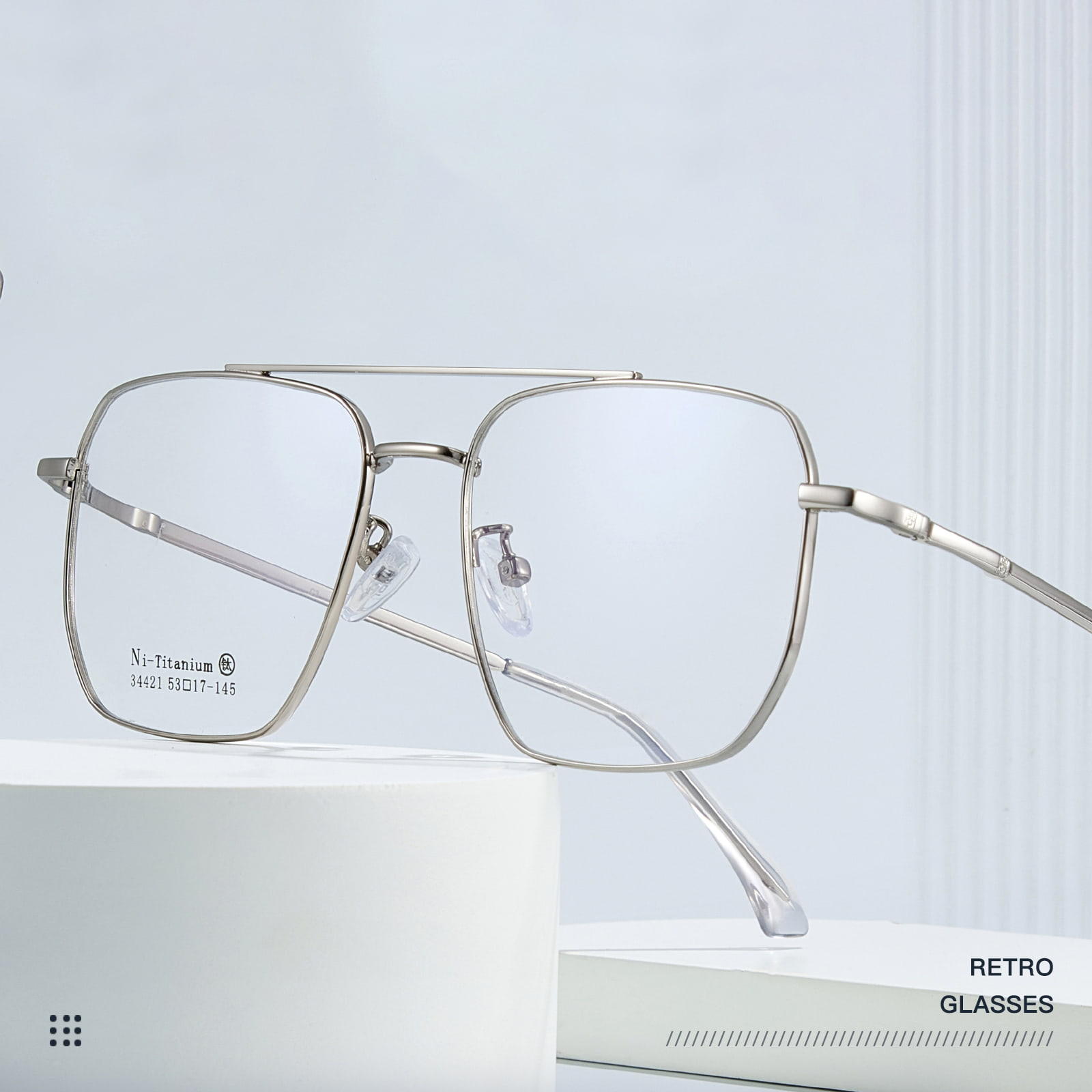 34421 Quadratus Frame Duplex Beam Frosted Alloy Glasses