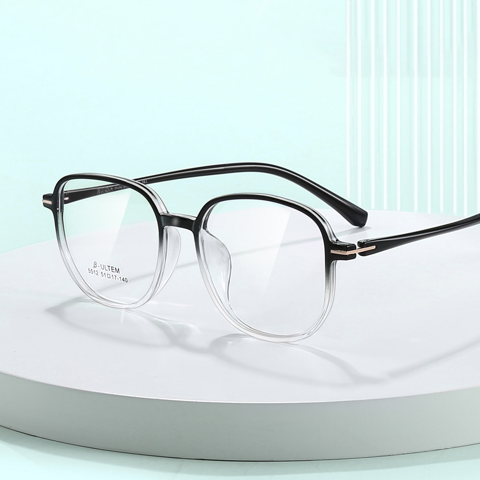 5512 Black Gradient White Square Frame Tungsten Titanium Plastic Steel TR90 Glasses