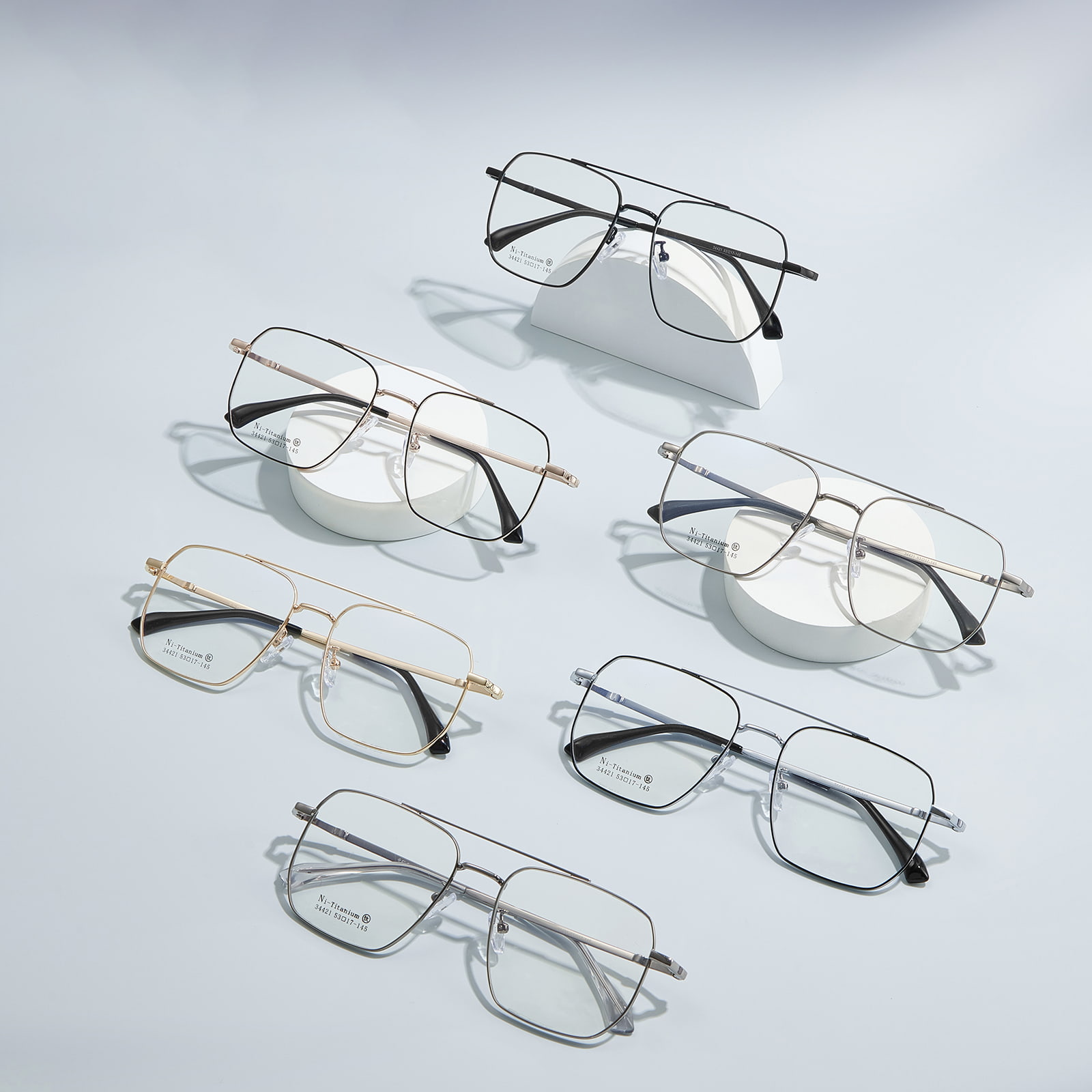 34421 Quadratus Frame Duplex Beam Frosted Alloy Glasses