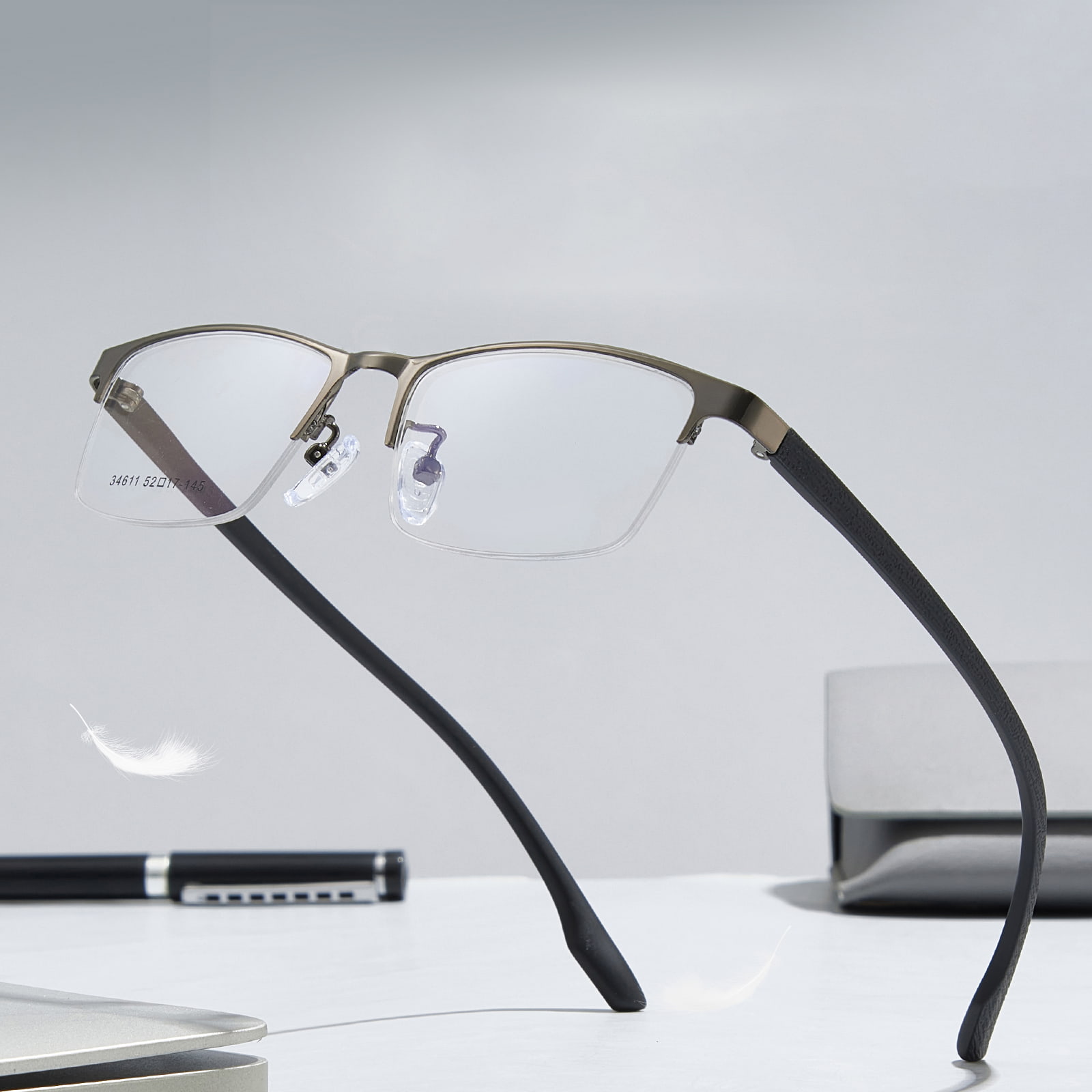 34611 Minimalist Half-Frame Hypoallergenic Alloy Vitri