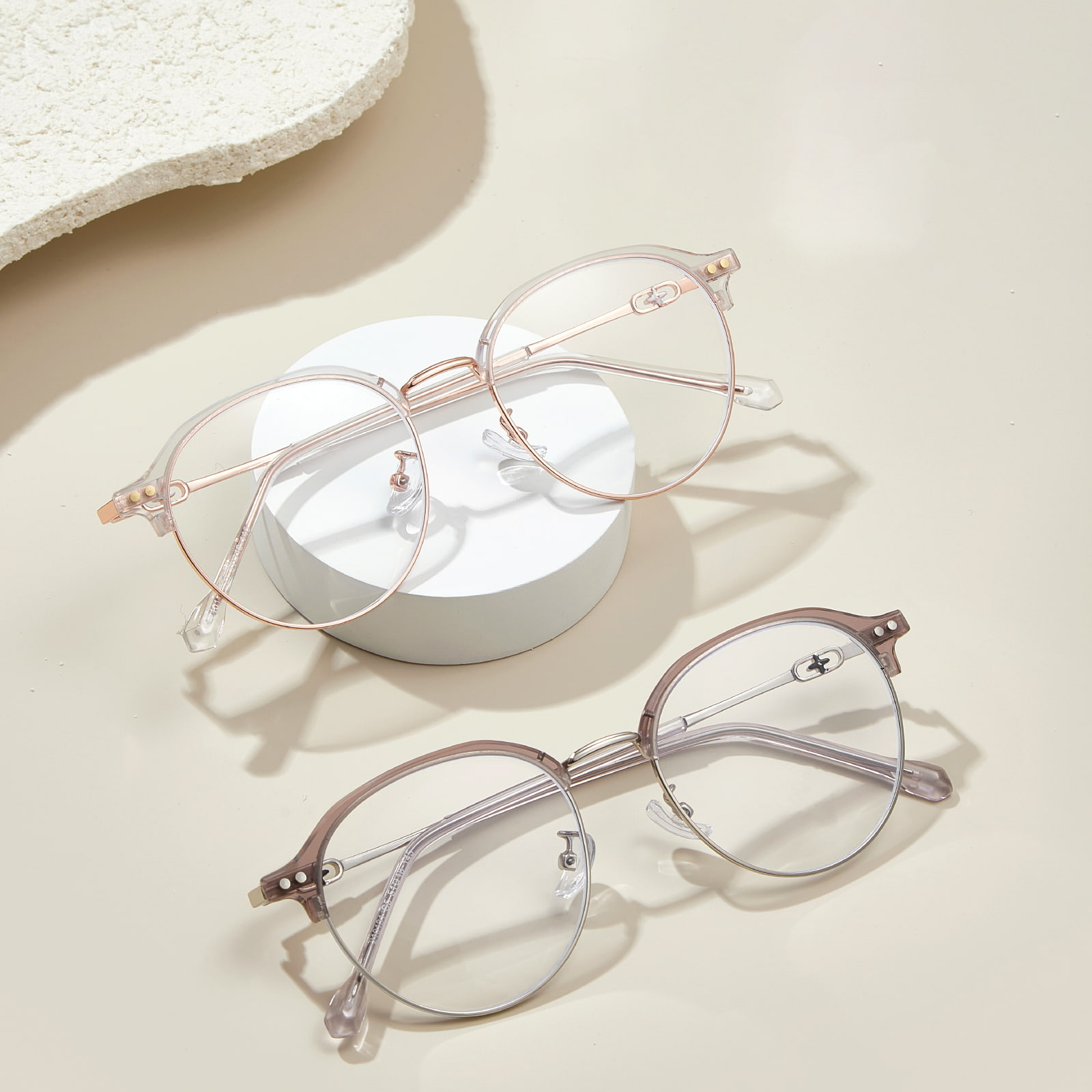 210131 Round Frame Cross Mittentes Blue Light Clausus Glasses