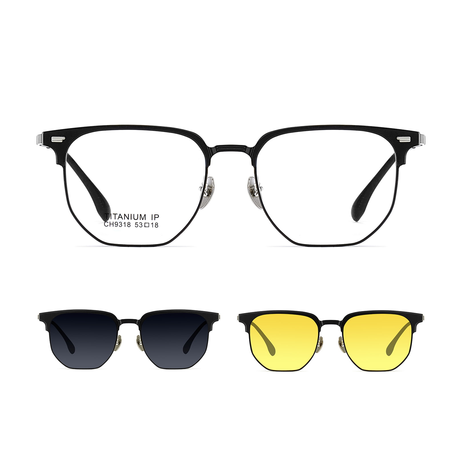 CH9318 Polygonal Murus Magnus Speculum Tres In One Magnetic Sunglasses