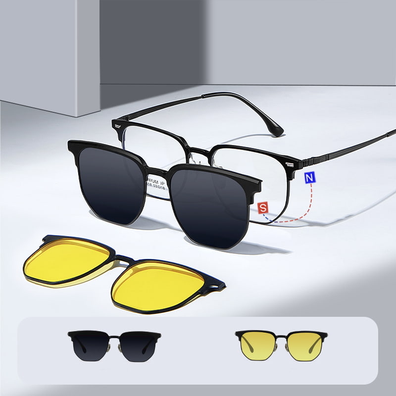 CH9318 Polygonal Murus Magnus Speculum Tres In One Magnetic Sunglasses