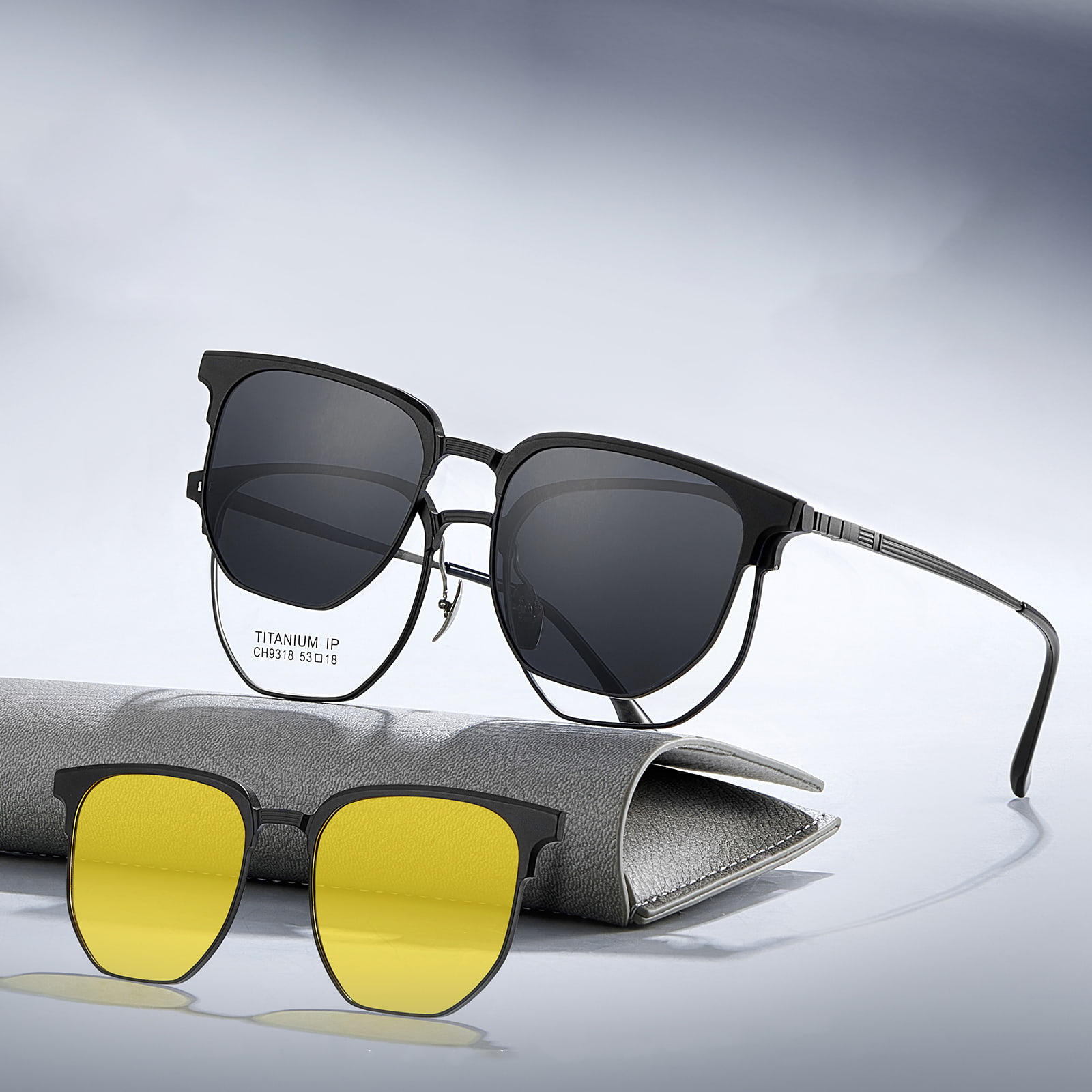 CH9318 Polygonal Murus Magnus Speculum Tres In One Magnetic Sunglasses