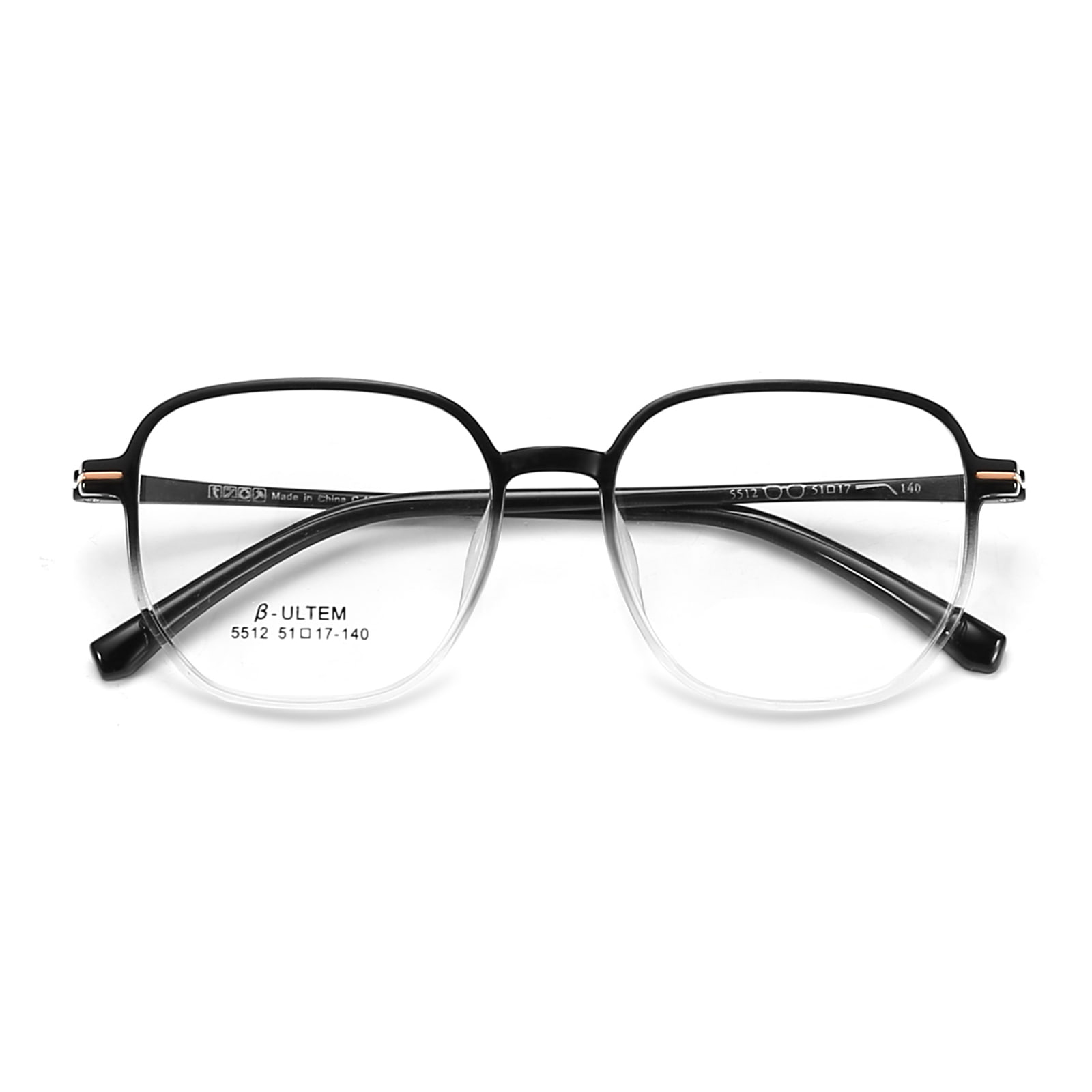 5512 Black Gradient White Square Frame Tungsten Titanium Plastic Steel TR90 Glasses